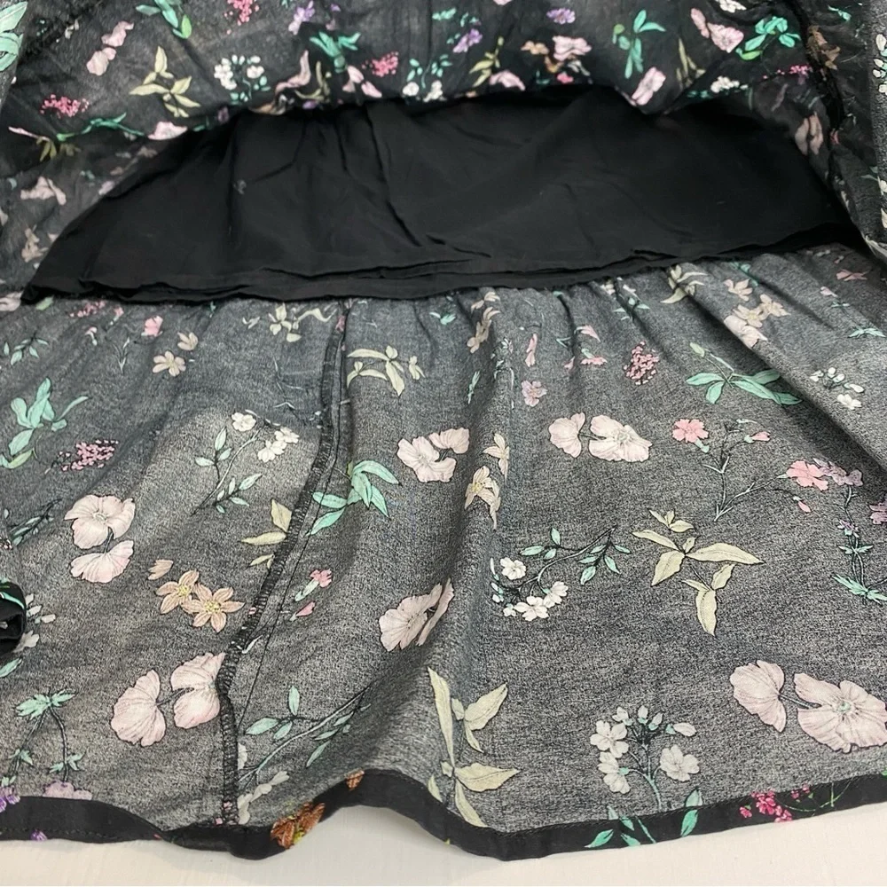 Antthony HSN Black Floral Cottagecore 100%‎ Cotton Tiered Skirt w/Pockets Sz L